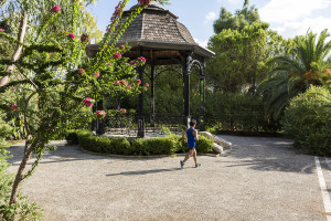 A man jogs at Napier Gardens. Situated at the west of Vallianou square in Argostoli, the gardens commemorate the fruitful period when the philhellene Charles Napier was the British Resident of Kefalonia.