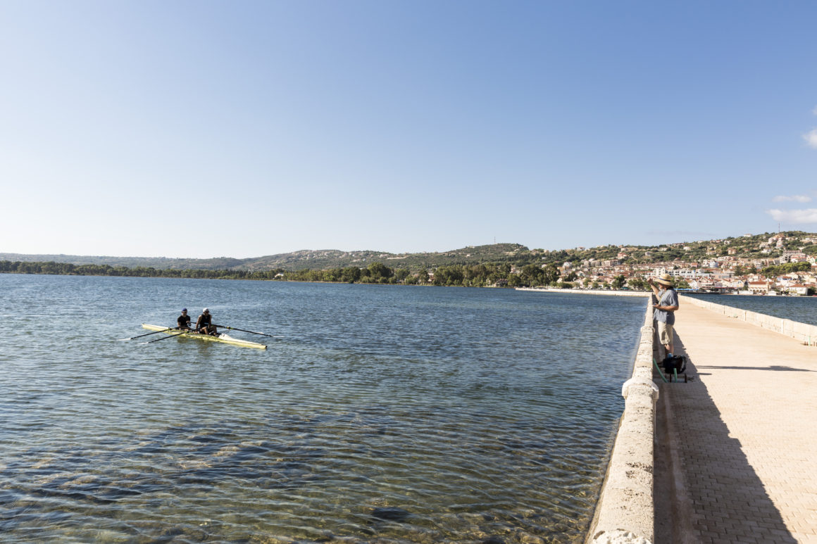 Canoe - kayak training at the lake of Koutavos in Argostoli, Kefalonia.