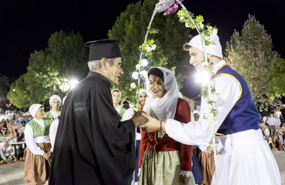 People perform a traditional wedding at the annual Robola wine festival at the village of Frgata in Kefalonia, Greece.